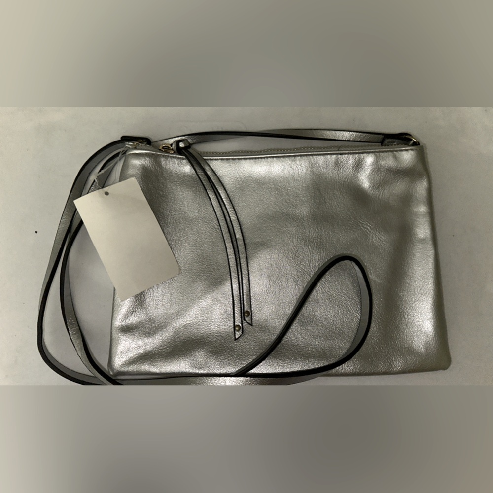 Silver Leather Crossbody Bag